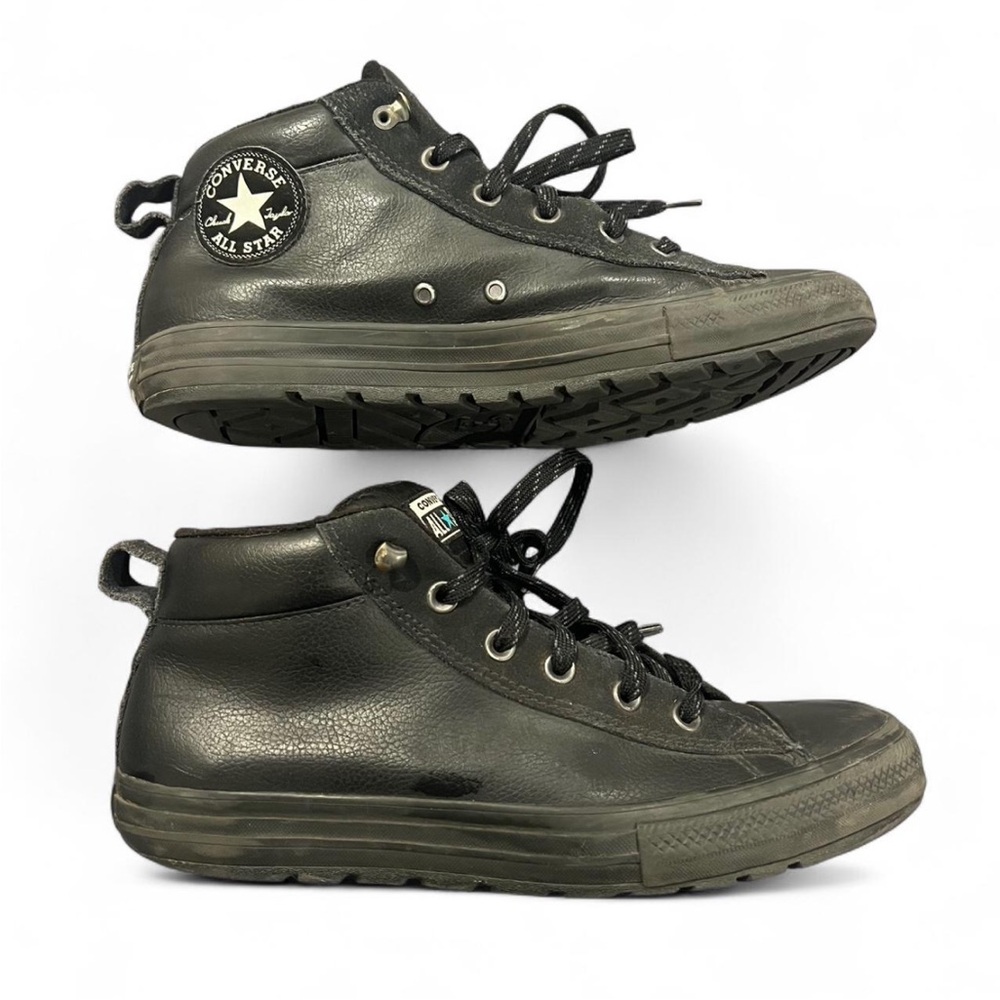 Converse Black Leather Mid-Top Sneakers